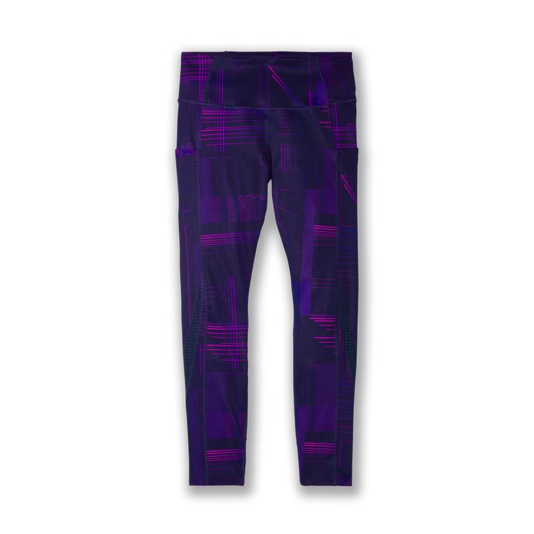 Brooks Method 7/8 Cropped Women's Running Leggings - Matrix Navy Print/Purple (52304-TIQS)